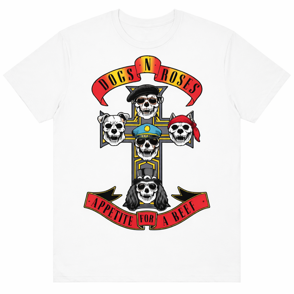 Camiseta Dogs N Roses – Rock Dog Edition