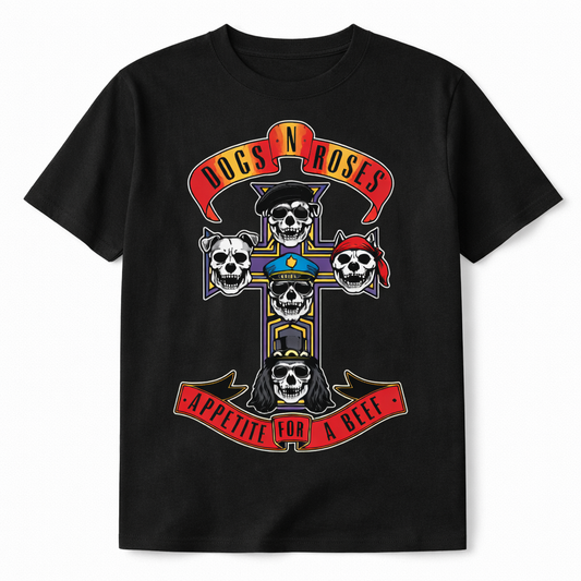 Camiseta Dogs N Roses – Rock Dog Edition